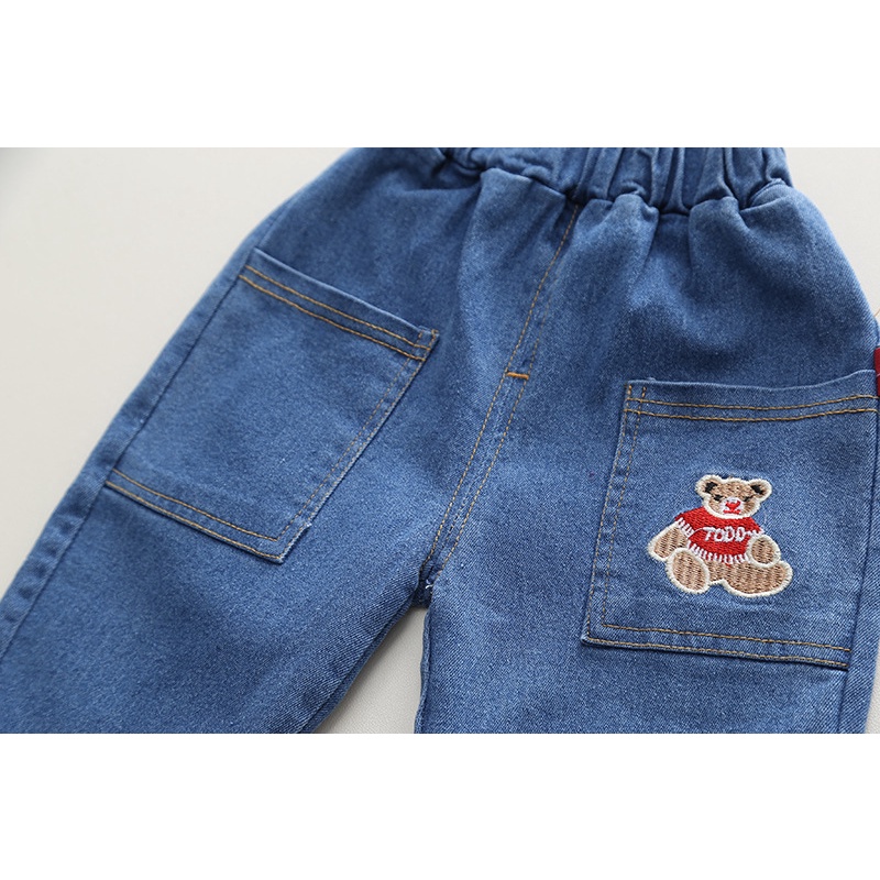 Set Đồ Thể Thao 2 Món Gồm Áo Thun cotton In Hình Gấu + Quần Jean Thời Trang Cho Bé