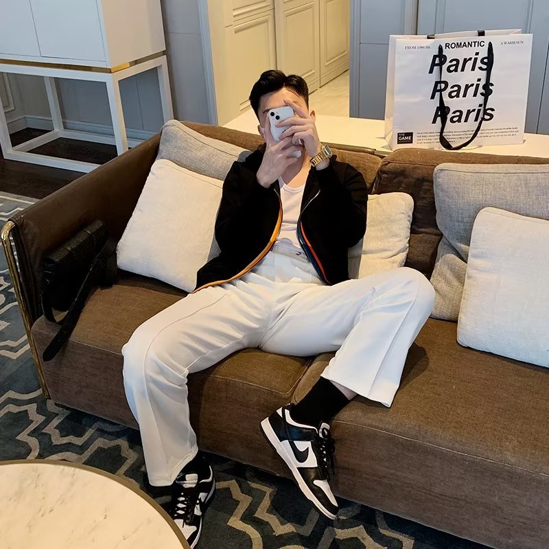 Áo Khoác cardigan Dệt Kim Có Khóa Kéo Phối Màu Sắc Tương Phản Phong Cách Âu Mỹ Thời Trang Mùa Thu Cho Nam