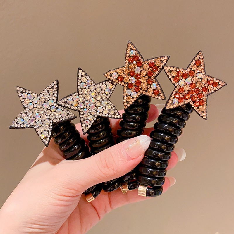 2 Chiếc Kim Cương Giả Ngôi Sao Tia Điện Thoại Dây Scrunchie Tóc Trẻ Em Dây Tóc Bé Gái Pentagram Phụ Kiện Tóc