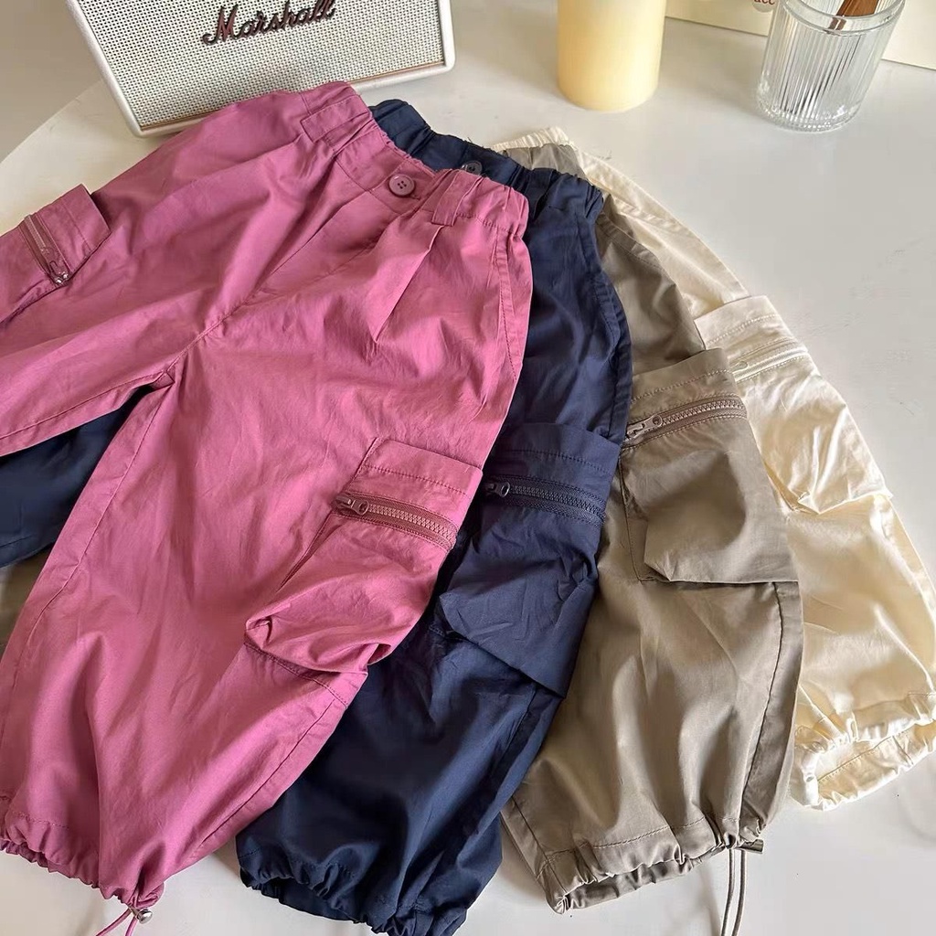 Quần Thô Gió 4 Màu Cho Bé Quần Túi Hộp Dây Rút Y2k Cho Bé Trai Và Bé Gái Heri Kids