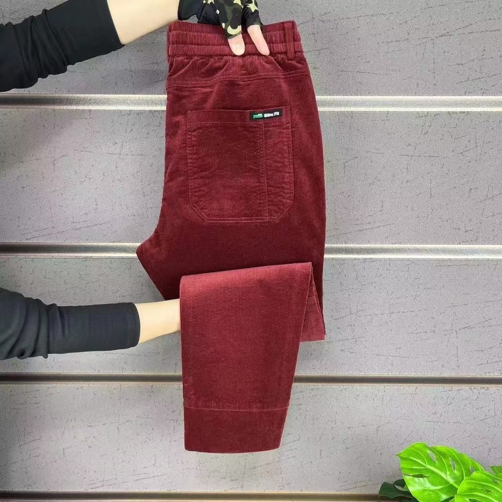 Quần Dài Dáng Ôm Vải Nhung Kẻ Sọc Phối Nhiều Túi Thời Trang Thu Đông Cho Nam