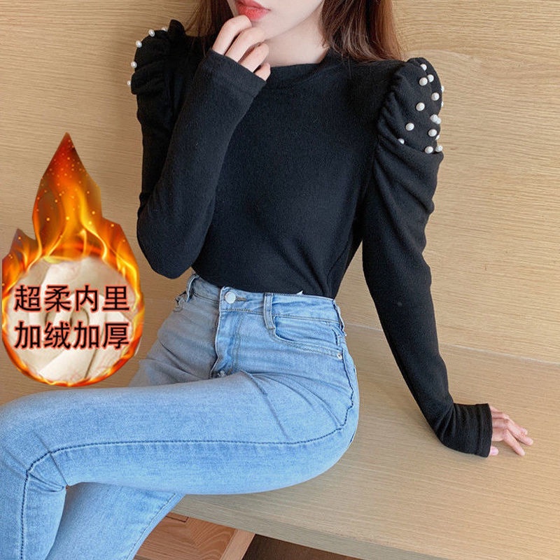 Áo Thun Tay Phồng Cổ Tròn Màu Sắc Đơn Giản Cho Nữ