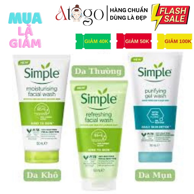 Sữa Rửa Mặt Dưỡng Ẩm Cho Da Dầu Mụn Nhạy Cảm Simple Kind To Skin Refreshing Facial Wash 150ml