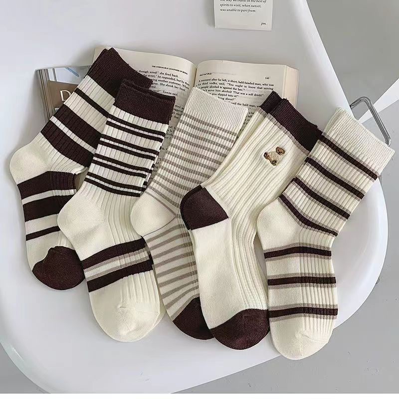 Tất Nữ Cổ Cao Viền Sọc Cotton Cao Cấp Phong Cách Hàn Quốc