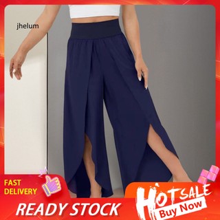 Jl * quần culottes lưng cao ống rộng xẻ tà màu trơn dành cho nữ tập yoga