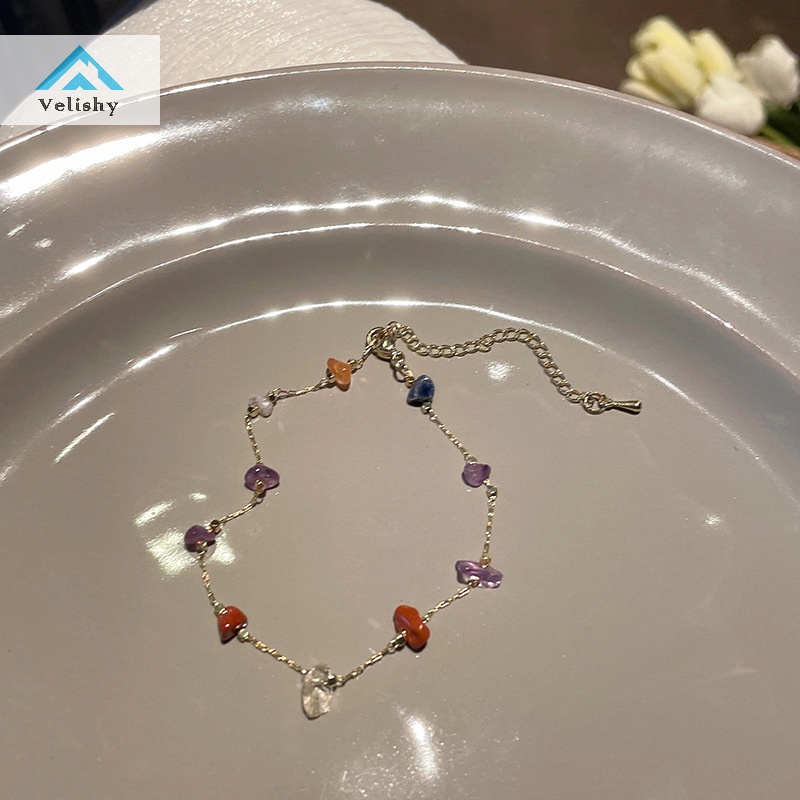 Velishy Vòng cổ Mặt Đá Màu Vàng Phong Cách Hàn Quốc Cho Nữ