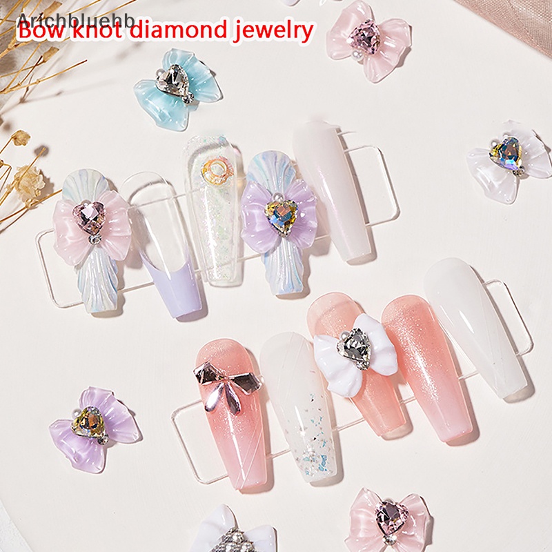 Set 5 Hạt Đá resin 3d Hình Nơ Trái Tim Lấp Lánh Trang Trí Móng Tay Cho Nữ