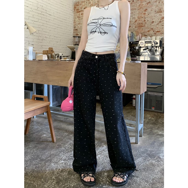 MURIOKI Quần denim Ống Rộng Lưng Cao Thời Trang Hàn Quốc 2023 Dành Cho Nữ