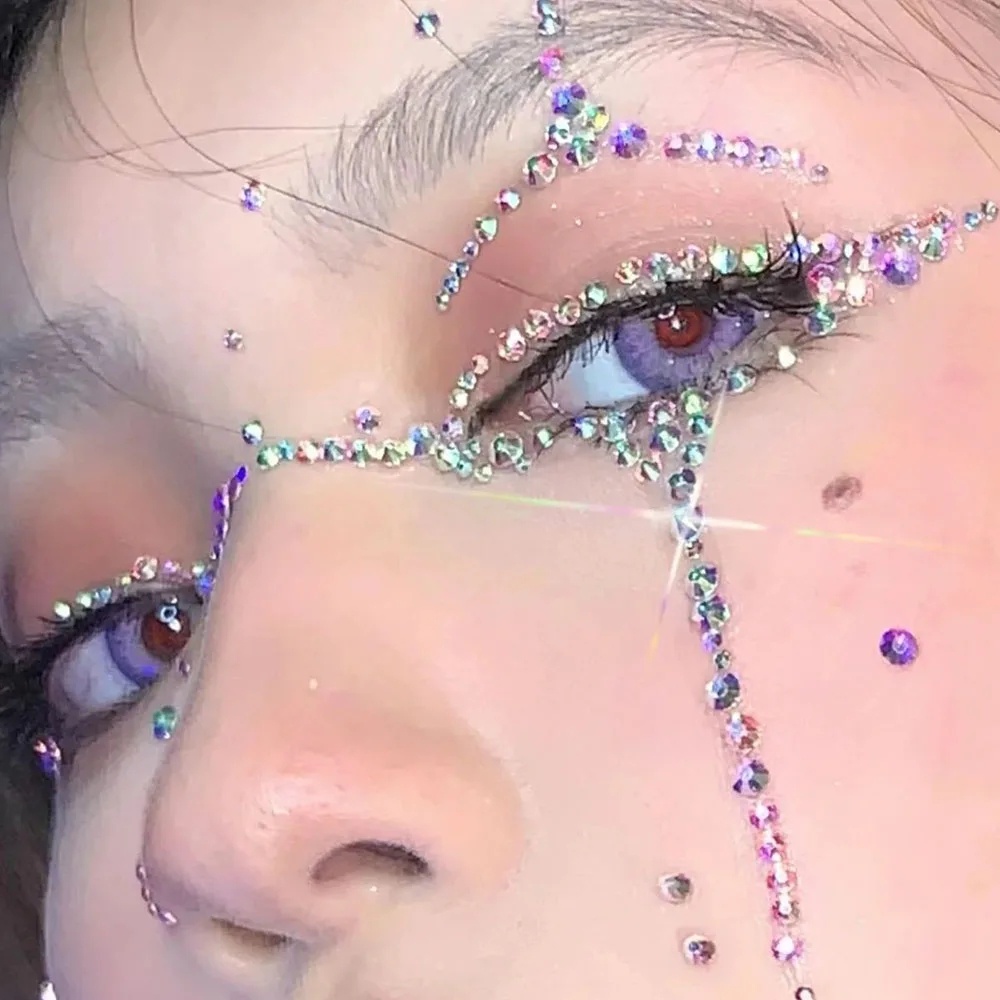 Miếng Dán Trang Trí Mặt / Cơ Thể Hình Xăm Đính Đá / Ngọc Trai Màu Trắng Xinh Xắn