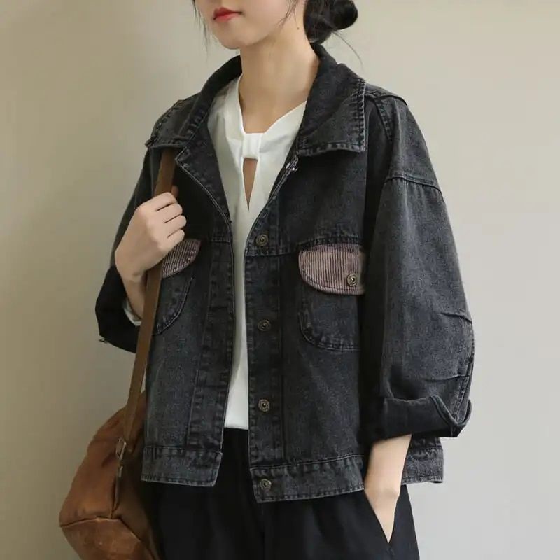 Áo Khoác denim Tay Dài Dáng Rộng Phong Cách Phương Tây Thời Trang Xuân Thu Cho Nữ Có size Lớn