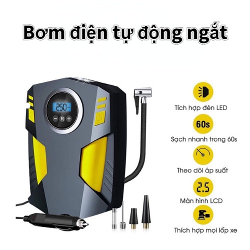 Bơm ô tô xe hơi bơm điện tử tự ngắt ST-5002 - Bơm lốp xe ô tô cao cấp siêu mạnh，12V120W có đèn LED