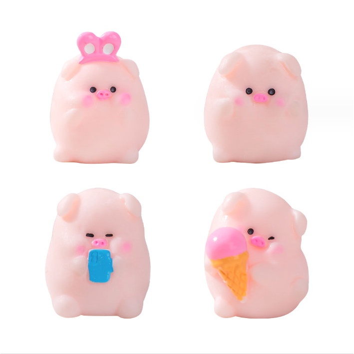 Tượng heo ngồi ăn kem decor terrarium trang trí bàn học