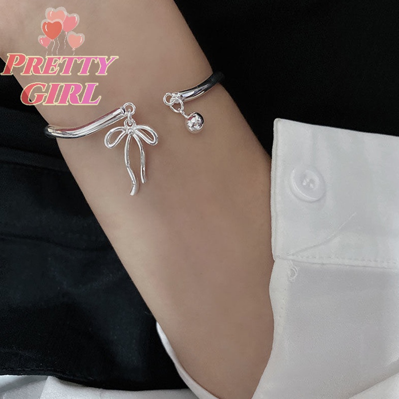 Vòng Tay Hở Mặt Hình Nơ Đơn Giản Nhẹ Nhàng Với Chuông Trang Sức Đi Tiệc