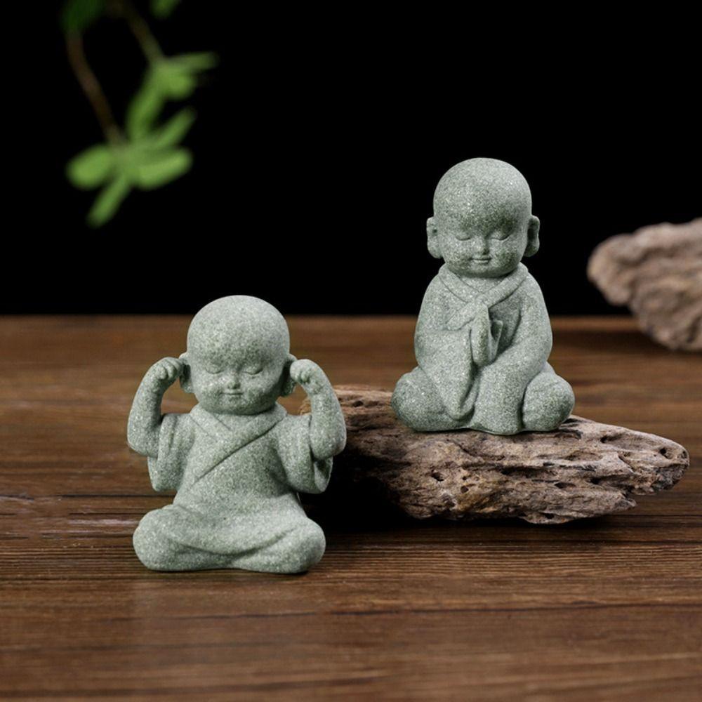 Shanlin Tượng Phật mini Bằng Đá Sa Thạch Xanh Lá Phong Cách Trung Hoa Vui Nhộn diy