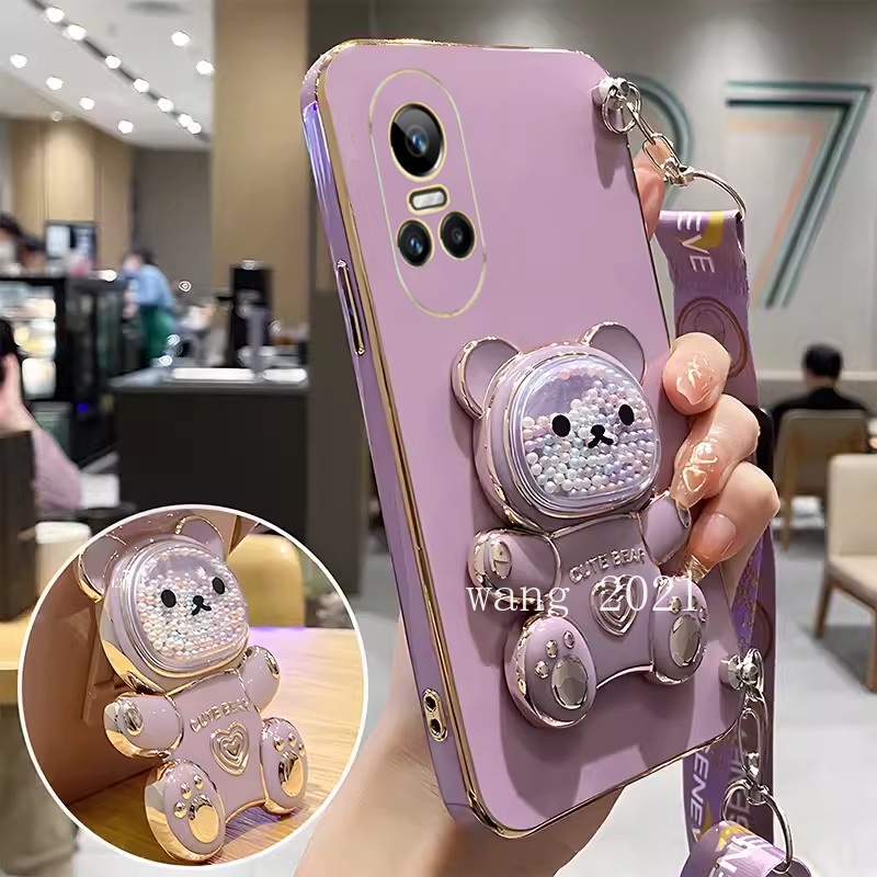 Phù Hợp Ốp Điện Thoại Dẻo Họa Tiết Gấu Nhiều Màu Kèm Dây Đeo Cho oppo reno10 pro pro + reno8 t reno8 z pro 5g