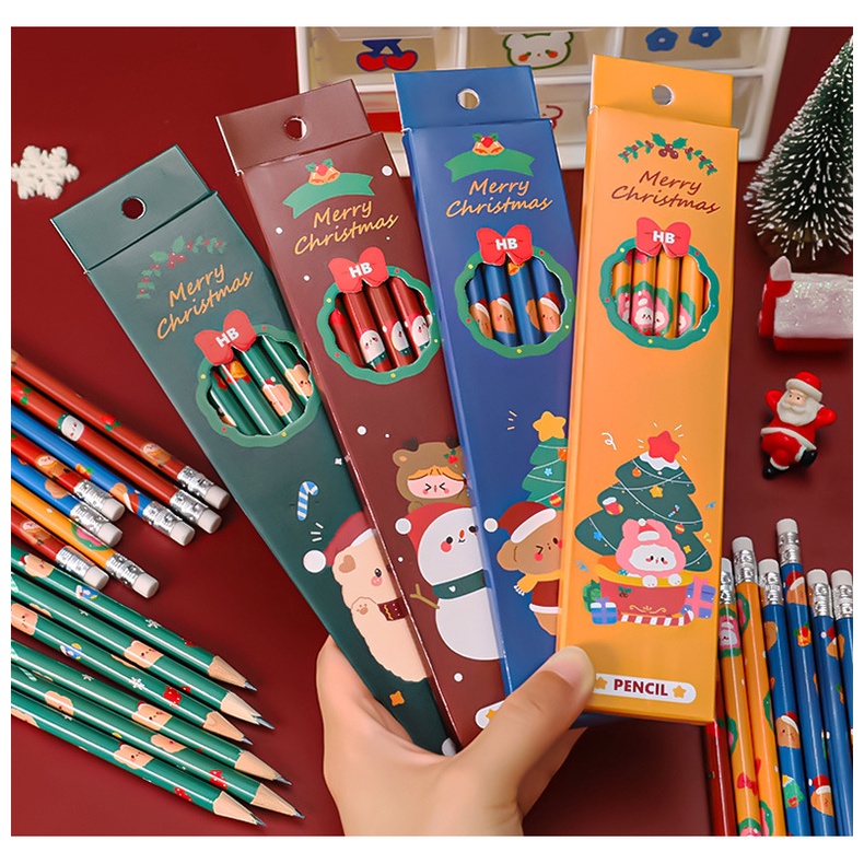 Set 6 Bút Chì Kèm Hộp Tẩy Trang Giáng Sinh