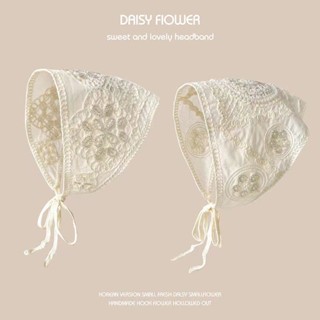 Khăn Choàng Cổ Đan Móc Hình Tam Giác Phối Ren Trắng Phong Cách Hàn Quốc Dễ Thương Ngọt Ngào Thời Trang Cho Nữ