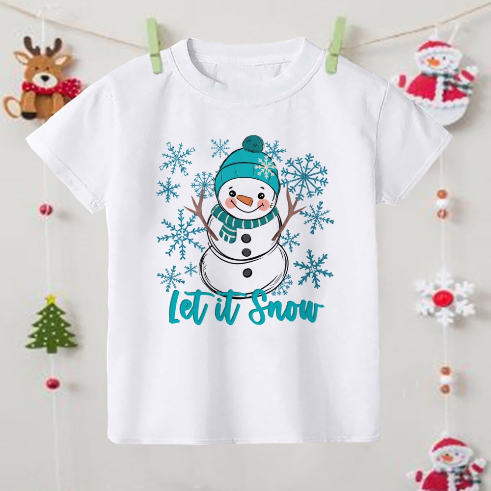 Áo Thun Tay Ngắn In Hình Ông Già Noel Dễ Thương Cho Bé Gái
