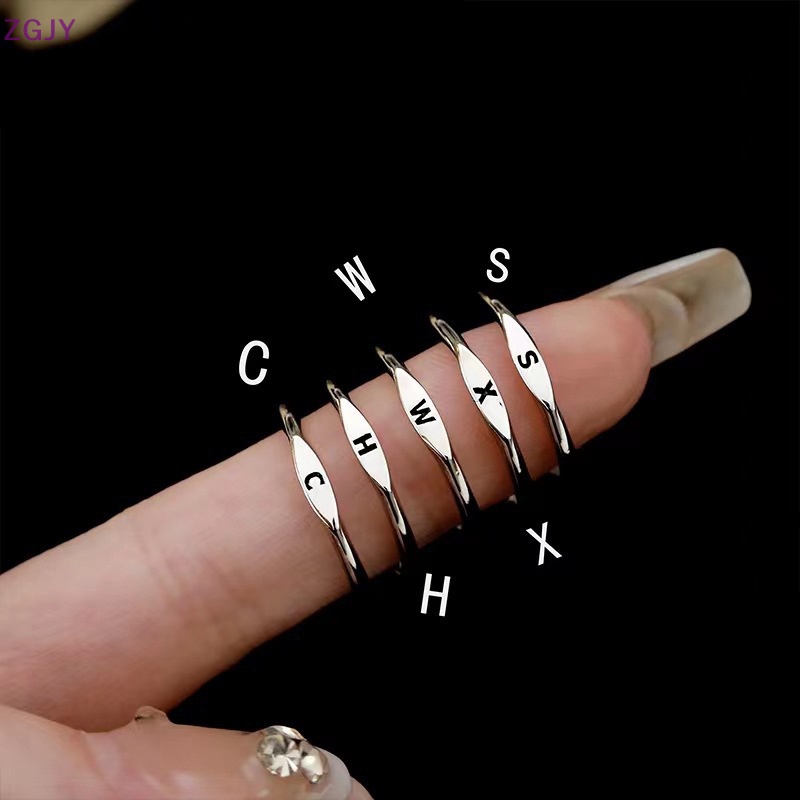 Nhẫn Hở Mạ Bạc Khắc 26 Chữ Cái Thời Trang Hàn Quốc Mới