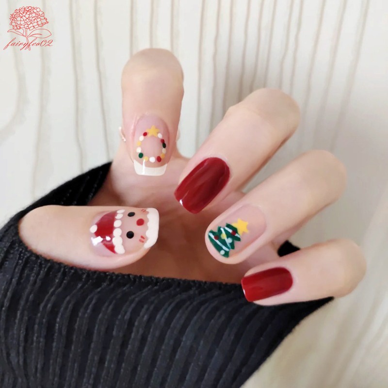 Set 24 Móng Tay Giả Trang Trí Chủ Đề Giáng Sinh