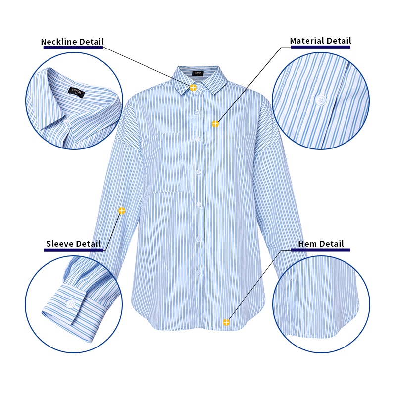 Áo Sơ Mi Tay Dài Hở Vai Kẻ Sọc Có Túi Trước Thời Trang Hàn Quốc Cho Nữ