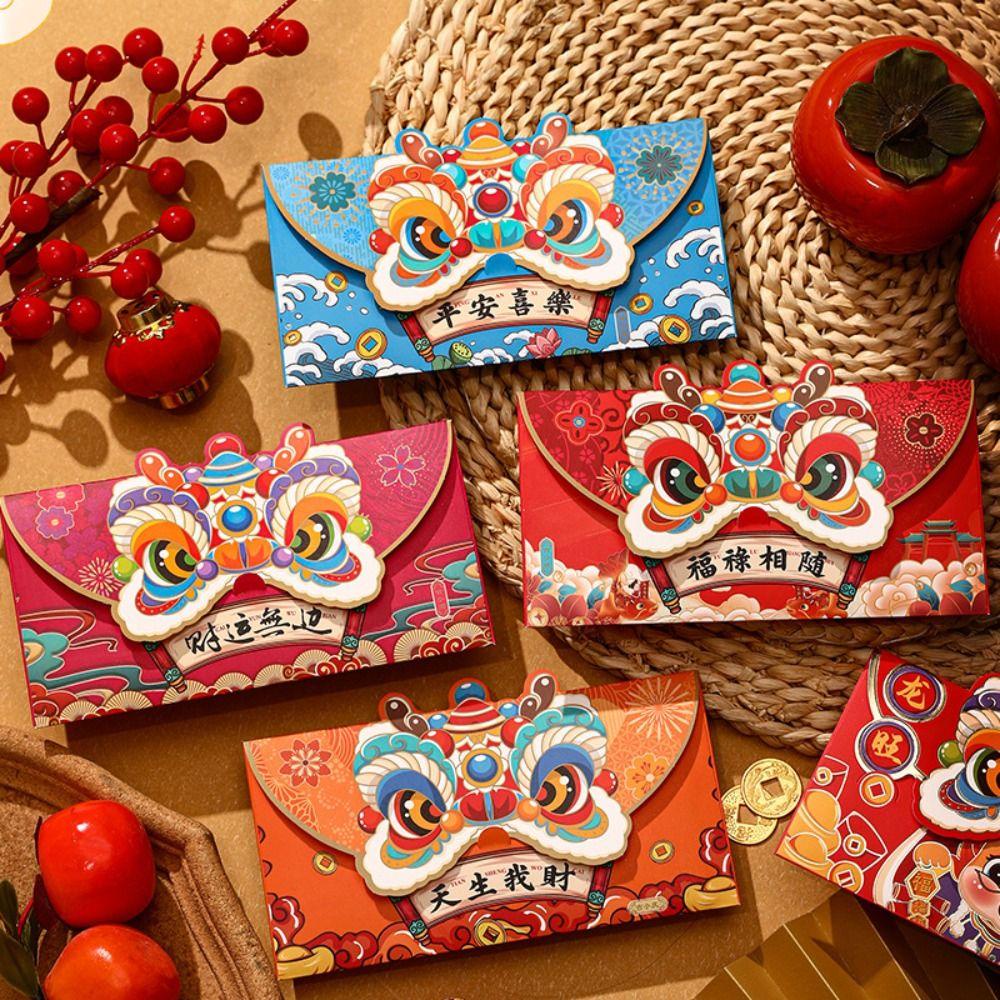 Jeromy Set 4 Bao Lì Xì Đỏ May Mắn Phong Cách Trung Hoa Họa Tiết Rồng Hoạt Hình