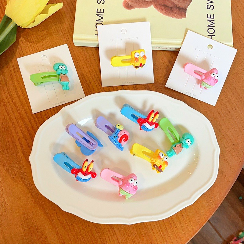 Kẹp Tóc Hình Vuông Cỡ Nhỏ Họa Tiết Hoạt Hình spongebob Dễ Thương Cho Bé Gái