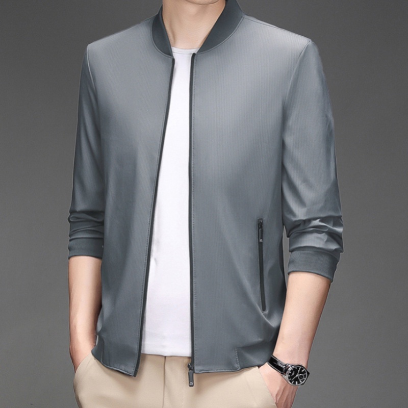 Áo Khoác Cổ Đứng Tay Dài Dáng Rộng Có Túi Khóa Kéo Thời Trang Cho Nam