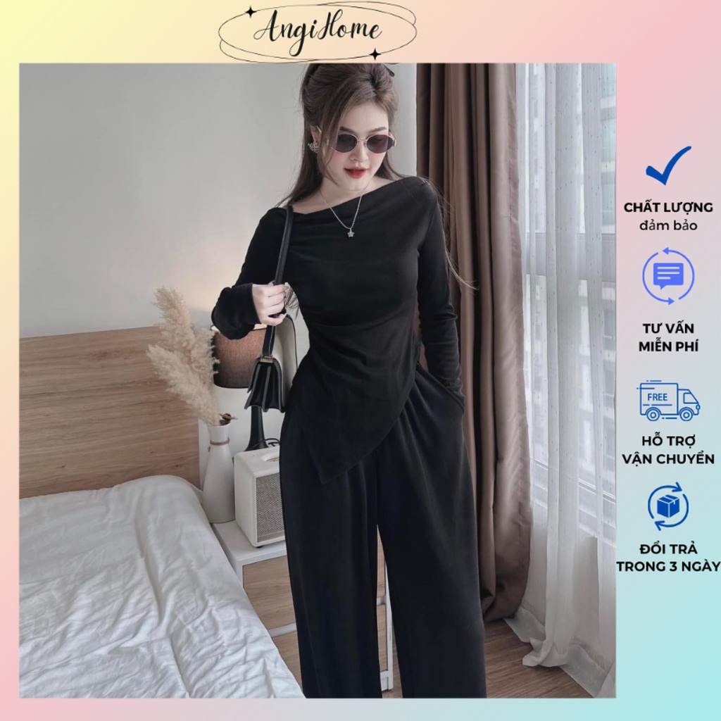 SET ÁO CỔ CAO TAY DÀI RỚT VAI + QUẦN LOE SUÔNG ANGIHOME