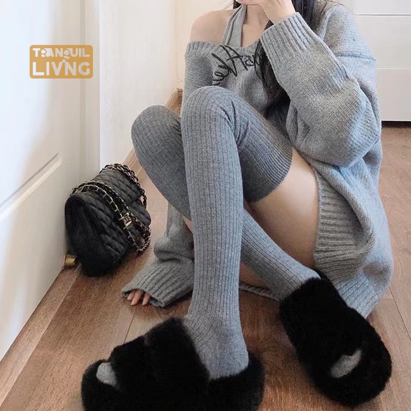1 Đôi Tất Dày Giữ Ấm Mùa Đông Mềm Mại Màu Trơn Cho Nữ
