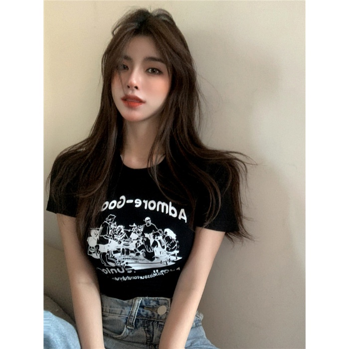 Áo Thun Tay Ngắn Thêu Hình Phong Cách Hàn Quốc Thời Trang Cho Nữ