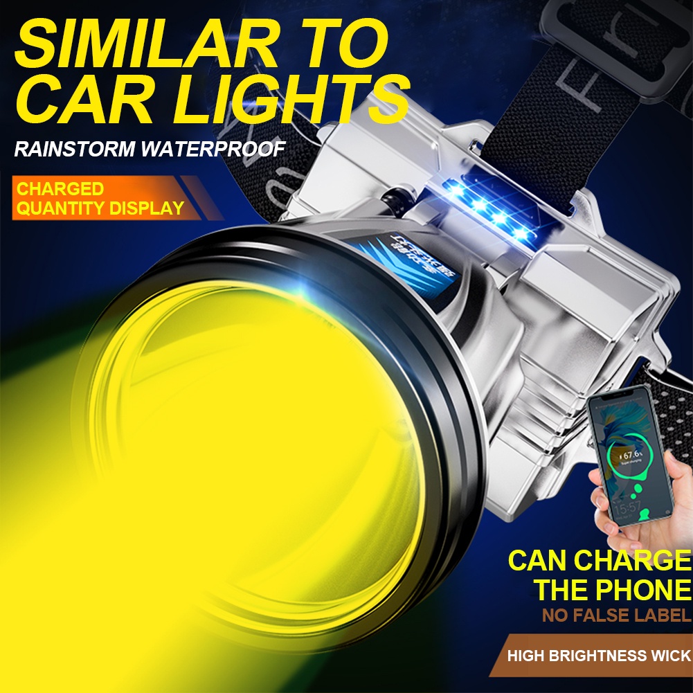 Đèn Pin Đội Đầu Siêu Sáng Ánh Sáng Trắng / Vàng Có Thể Sạc Lại Công Suất Cao Đa Ứng Dụng