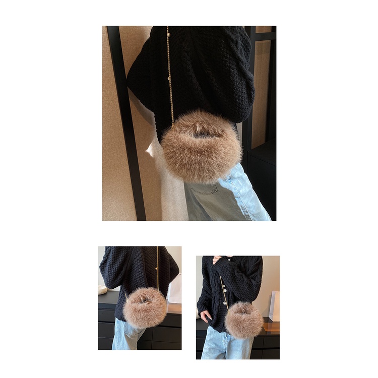 Túi Xách Đeo Vai Phủ Lông Phối Dây Xích Thời Trang Thu Đông Sành Điệu Dành Cho Nữ