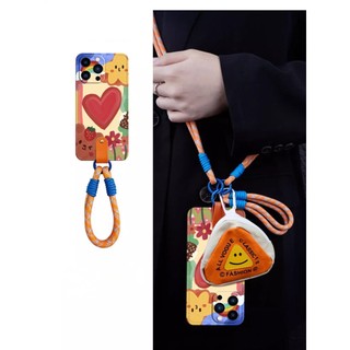 Ốp Điện Thoại Silicon Có Ví Đựng Tiền Hình Trái Tim graffiti Và Dây Đeo Chéo Cho iphone14promax 15 13 12 11 xr xsmax 7plus 8plus