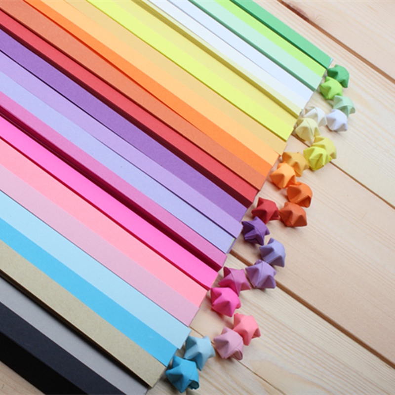 Set 90 Tờ Giấy Xếp origami Hai Mặt Màu Trơn Họa Tiết Ngôi Sao May Mắn Trang Trí Nghệ Thuật Cho Bé