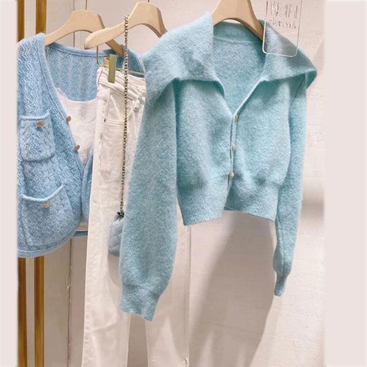 Plus Bộ Áo sweater Dệt Kim Cổ Hẹp + Quần Jean Dài Ôm Eo Thời Trang Mùa Thu 2021 Cho Nữ