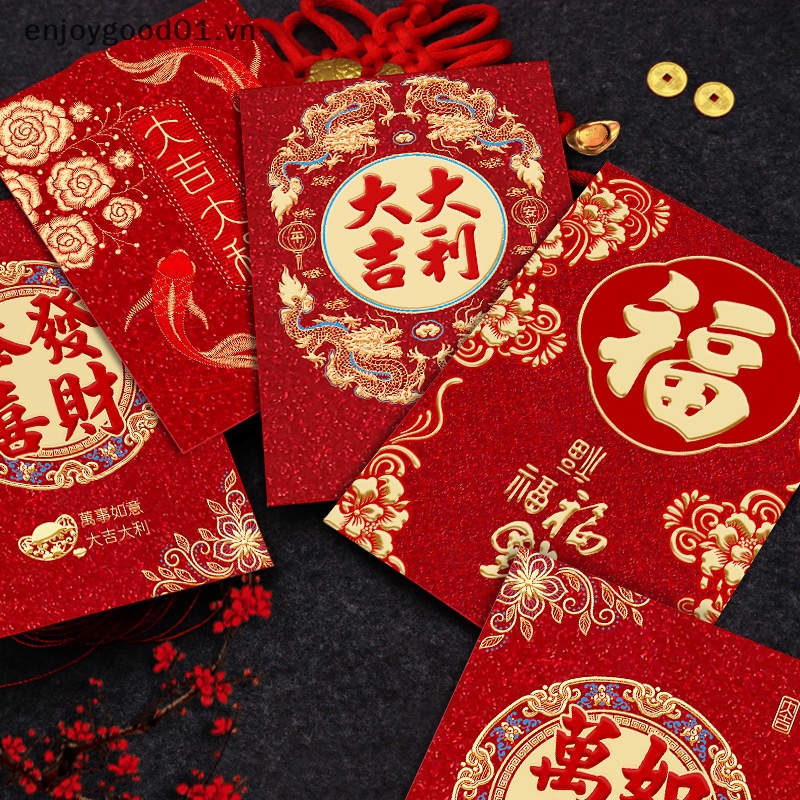 Set 6 Bao Lì Xì Năm Mới 2024 Họa Tiết Rồng Lấp Lánh Màu Đỏ May Mắn Làm Quà Tặng Cho Bé