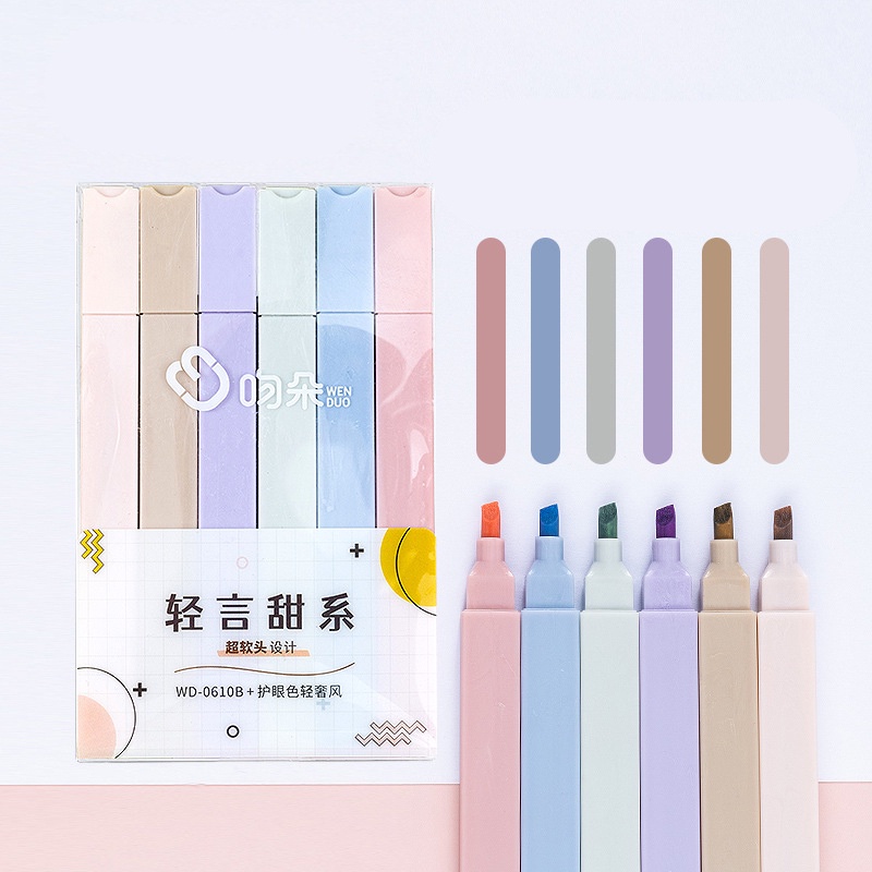 Bút dạ quang 6 màu highlight pastel, bút đánh dấu nhớ dòng cute nhiều màu marker dễ thương YK