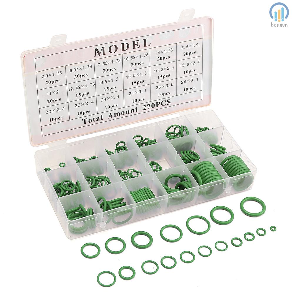 Convenient Rubber O-Ring Sealing Set for Car Airconditioning - 270Pcs Washer Seals with Plactics Box Kit