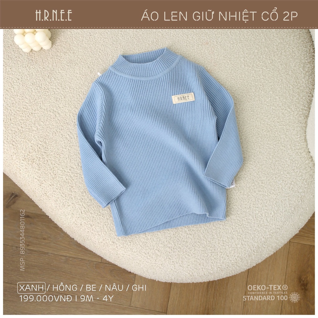 Áo len giữ nhiệt cổ 2p Hrnee cho bé trai, bé gái