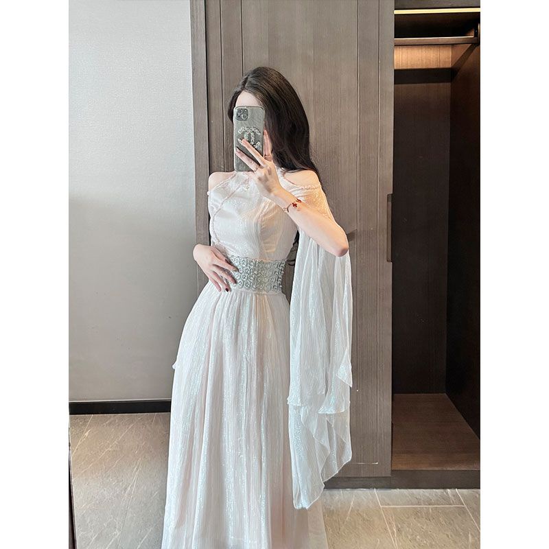 Đầm Sườn Xám Cách Tân Trễ Vai Dài Tay Thời Trang Dành Cho Nữ