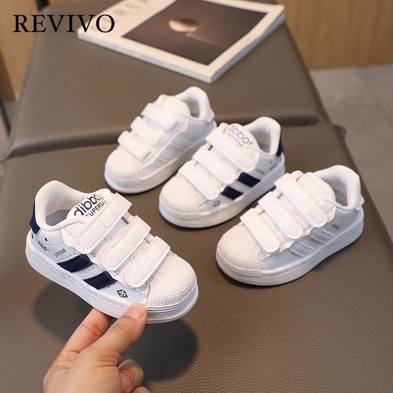 REVIVO giày trẻ em giày cho bé trai giày thể thao cho bé gái Velcro giày trắng đầu giày hình nơi sò RYD23B0CSZ 45Z231108