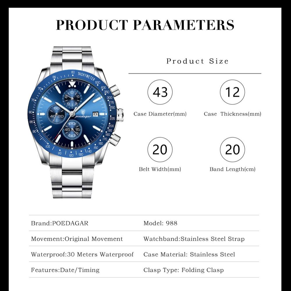 Poedagar Đồng Hồ Nam Chống Thấm Nước Thời Trang Cao Cấp