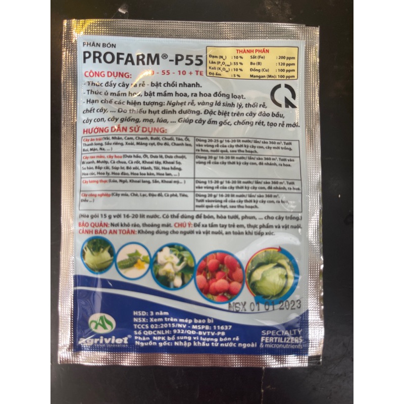 Phân bón Siêu Lân 10-55-10+TE  Ra rễ cực mạnh, bật chồi nhanh gói 15g