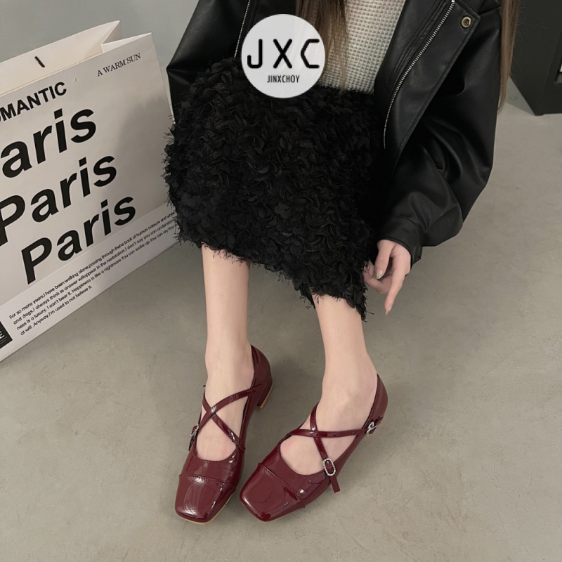 Giày Cao Gót Mũi Vuông Bằng Da Thời Trang Hàn Quốc Chất Lượng Cao