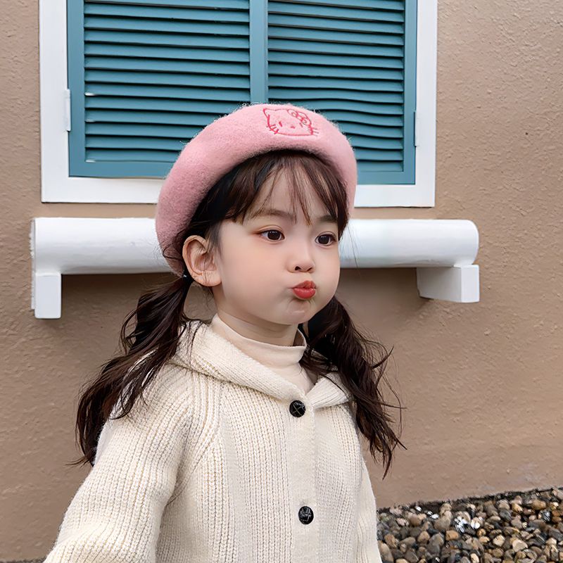 Mũ beret Len Phong Cách Họa Sĩ Hàn Quốc Thời Trang Thu Đông Cho Bé Gái
