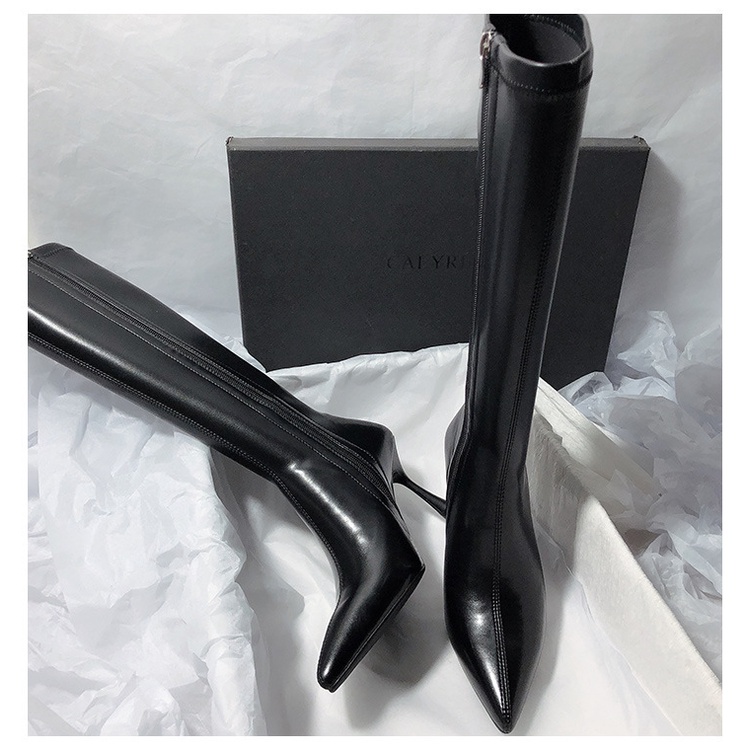 Giày Bốt Cao Gót Mũi Nhọn Màu Sắc Đơn Giản Phong Cách Hàn Quốc