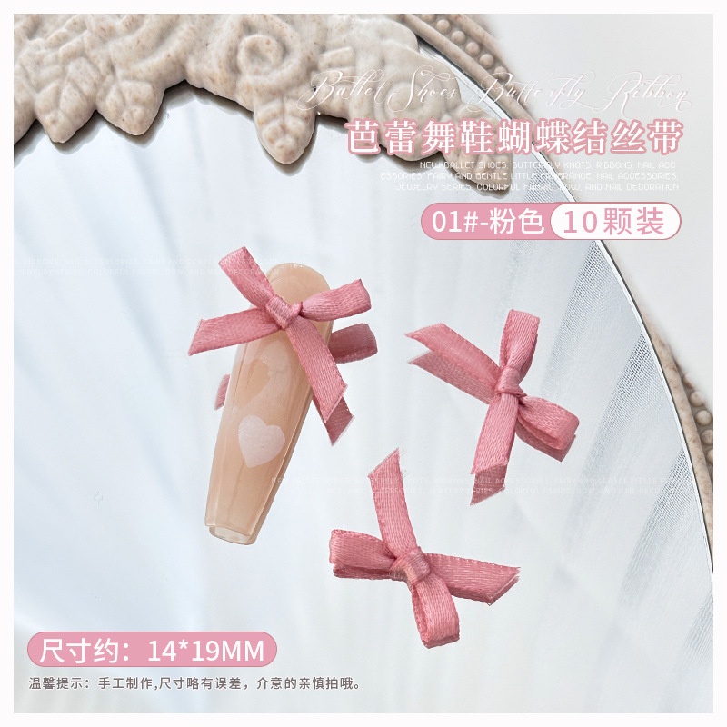 Set 10 Phụ Kiện Trang Trí Móng Tay Nghệ Thuật Vải Ren Đính Nơ Phong Cách Mới Màu Hồng nude Bán Chạy