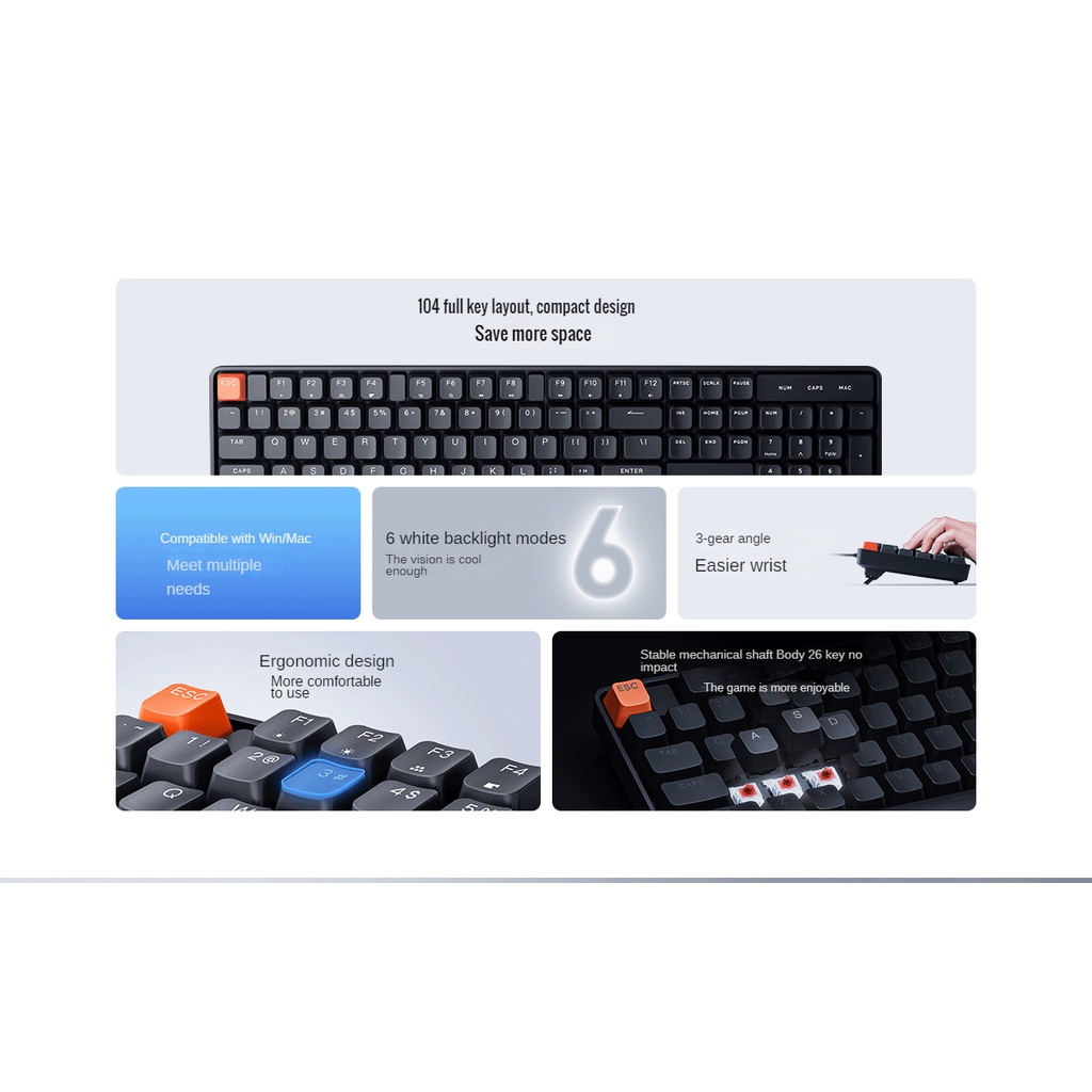 Bàn Phím Cơ xiaomi Có Dây 104 Phím Hỗ Trợ win / mac os blue switch Thiết Kế 6 Đèn led