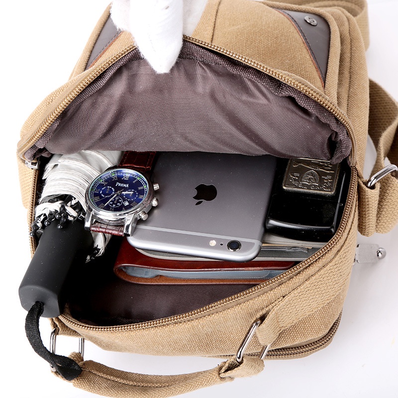 Elacent Túi canvas Đeo Chéo Đa Năng Chống Mòn Thiết Kế Đơn Giản Thời Trang Cho Nam